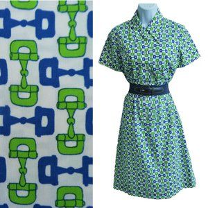 Vintage 60s Serbin Florida Dress Exaggerated Dagger Collar Double Knit Horse Bit